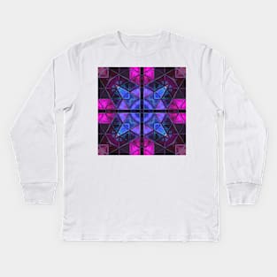 Mosaic Kaleidoscope Square Blue and Purple Kids Long Sleeve T-Shirt